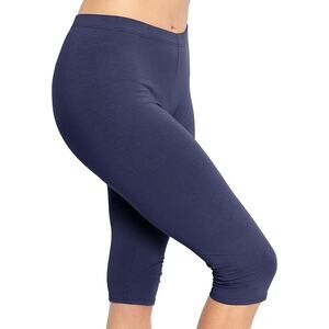 Women’s Plus Size Cotton Leggings Knee Length Capri Navy Blue 3X Stretch